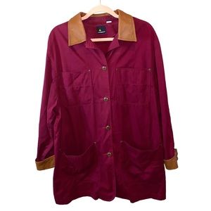 LizSport Vintage Burgundy & Faux Leather Trim Shacket Chore Coat